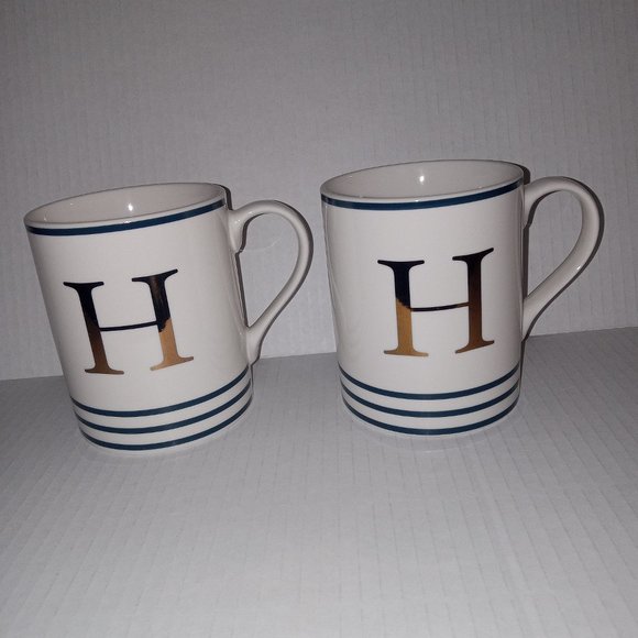 NEW Letter "H" Coffee Mugs Monogram mugs with Gold letter Set of 2 - Picture 1 of 5